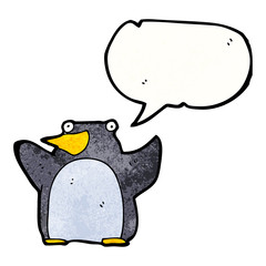 funny cartoon penguin with speech bubble