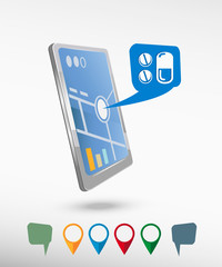 Pill icon and perspective smartphone vector realistic