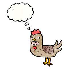cartoon chicken with thought bubble