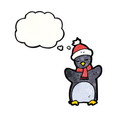 funny penguin cartoon with thought bubble
