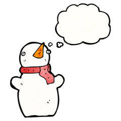 cartoon snowman with thought bubble