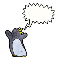 funny cartoon penguin with speech bubble