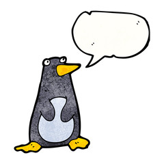funny cartoon penguin with speech bubble