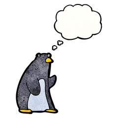 funny penguin cartoon with thought bubble