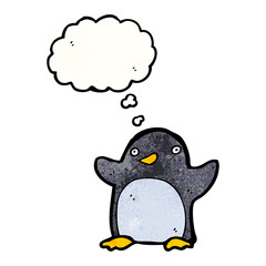 funny penguin cartoon with thought bubble