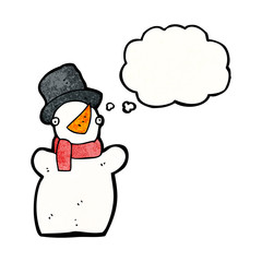 cartoon snowman with thought bubble