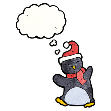 funny penguin cartoon with thought bubble