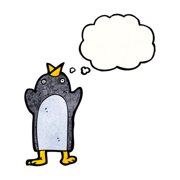 funny penguin cartoon with thought bubble