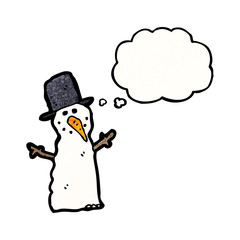 cartoon snowman with thought bubble