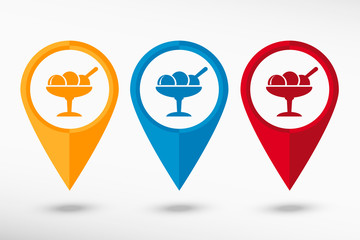 Ice cream icon map pointer, vector illustration. Flat design sty