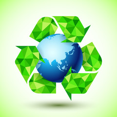 Recycling Symbol with Blue Globe