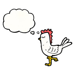 cartoon chicken with thought bubble