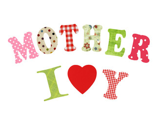 Mother- lettering of handmade paper letters over white backgroun