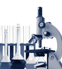 Test-tubes isolated on white toning in blue. Laboratory glasswar