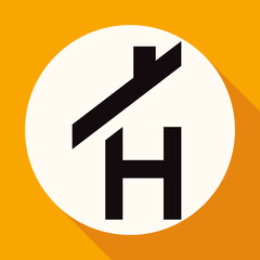 Icon house on white circle with a long shadow