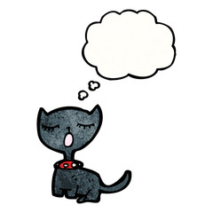 cartoon black cat with thought bubble