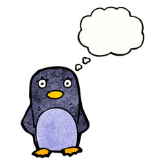 cartoon penguin with thought bubble