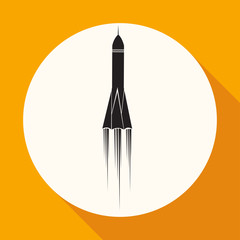 Icon Rocket on white circle with a long shadow