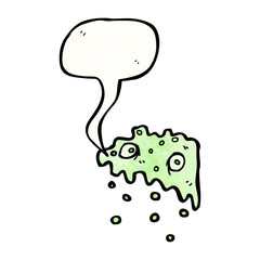 cartoon slime monster with speech bubble