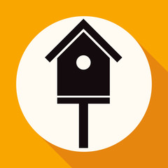 Icon bird-house on white circle with a long shadow
