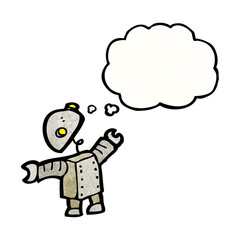 little robot with thought bubble cartoon