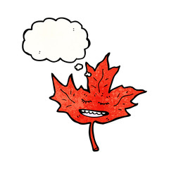 cartoon red maple leaf with thought bubble