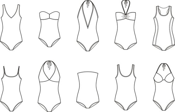 Womens Athletic One Piece Swimsuit  Flat Sketch by Kawintra on Dribbble