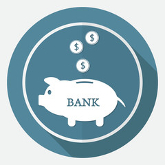 Icon Money bag on white circle with a long shadow