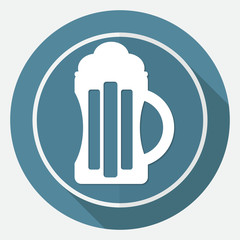 Beer icon on white circle with a long shadow