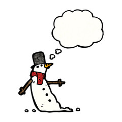 snowman with thought bubble cartoon