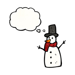 snowman with thought bubble cartoon