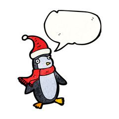 cartoon christmas penguin with speech bubble