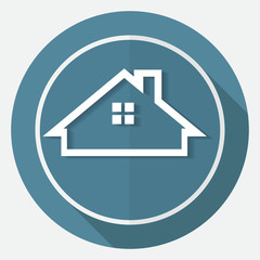 Icon house on white circle with a long shadow