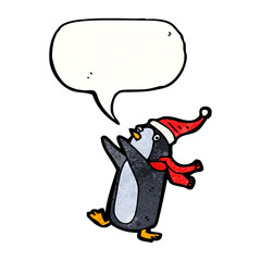 cartoon christmas penguin with speech bubble