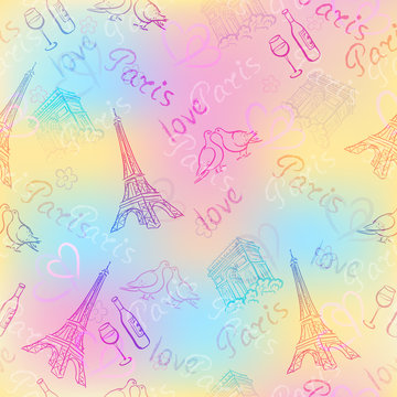 Colorful vector background with the sights of Paris.