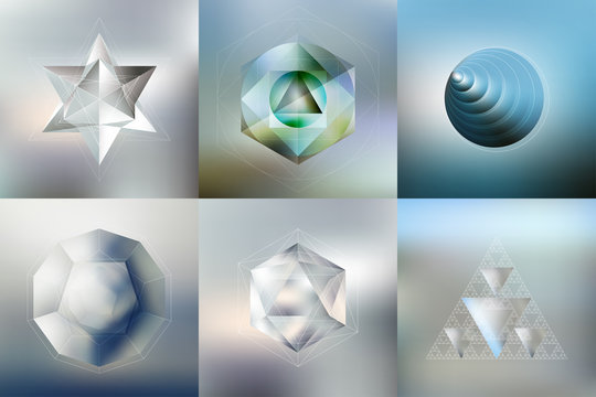 Set of Polygon patterns with the reflection, minimalistic