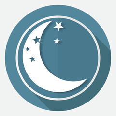 moon icon on white circle with a long shadow