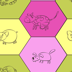 Seamless background with domestic animal kids drawing 