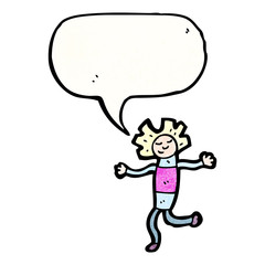 cartoon doll with speech bubble