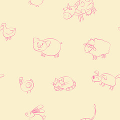 Fototapeta premium Seamless background with domestic animal kids drawing 