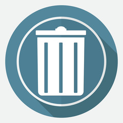 trash can icon on white circle with a long shadow