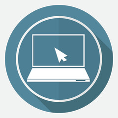 Laptop Icon illustration on white circle with a long shadow