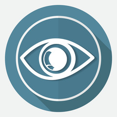 Icon eye on white circle with a long shadow