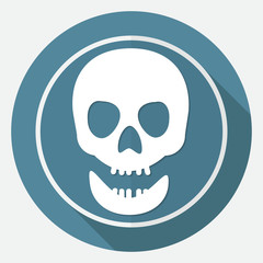 Skull icon on white circle with a long shadow