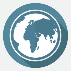 Icon Hand drawn earth on white circle with a long shadow