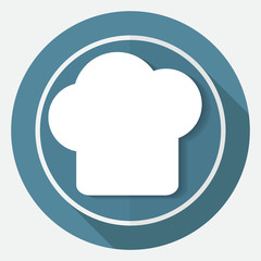 Icon chef hat on white circle with a long shadow