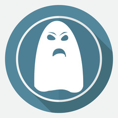 ghost icon on white circle with a long shadow