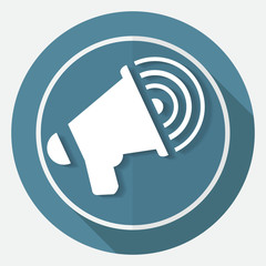 Megaphone icon on white circle with a long shadow