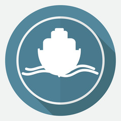 Icon yacht on white circle with a long shadow