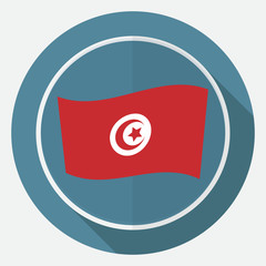 Icon Tunisian flag on white circle with a long shadow